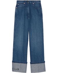 デニム・ジーパン GUCCI TWO-TONE WIDE-LEG JEANS WITH STONE-WASHED TREATMENT Gucci Two-Tone Wide-Leg Jeans With Stone-Washed Treatment in