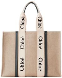 Chloé - Large Woody Tote Bag In Linen - Lyst