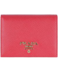 Prada - Mini Leather Saffiano Wallet - Lyst