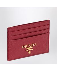 Prada - Fuoco (dark ) Logo Saffiano Leather Cardholder - Lyst