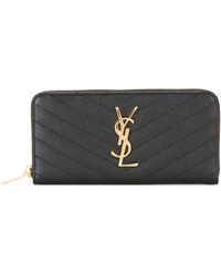 Saint Laurent - Monogram Matelasse Leather Zip Around Wallet - Lyst