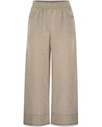 Brunello Cucinelli - Baggy Crop Linen Trousers With Shiny Cuffs - Lyst