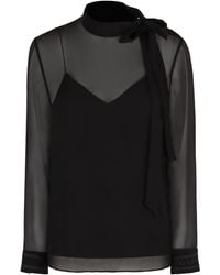Gucci - Silk Georgette Bow Blouse - Lyst