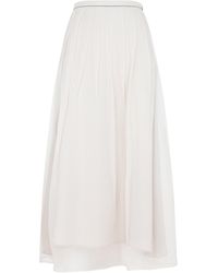 Brunello Cucinelli - Pleated Silk Midi Skirt - Lyst