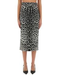 Dolce & Gabbana - Leopard Print Charmeuse Longuette Skirt - Lyst