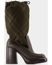 Burberry - Leather Nylon Wedge Boots - Lyst