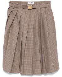 Miu Miu Panama Pleated Mini Skirt With Belt in Brown | Lyst