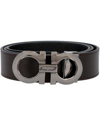 Ferragamo - Reversible Leather Belt With Dark-Tone Metal Buckle - Lyst