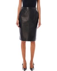 Saint Laurent - Midi Leather Skirt - Lyst