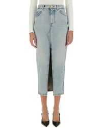 Balmain - Denim Midi Skirt - Lyst