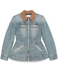 McQueen - Light Washed Denim Jacket With Ruffles - Lyst