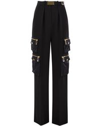Elisabetta Franchi - Chic Straight Crepe Trousers With Pockets And Belt - Lyst