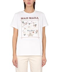 Max Mara - Cotton Jersey Crewneck T-shirt With Logo Embroidery - Lyst