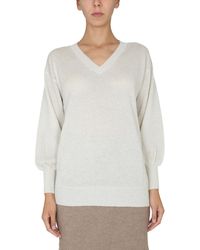 Fabiana Filippi - V-Neck T-Shirt With Ribbed Collar - Lyst