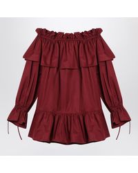 Saint Laurent - Bordeaux Ruffled Mini Dress - Lyst