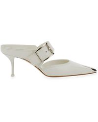 McQueen - Chalk Leather Hardware Mules - Lyst