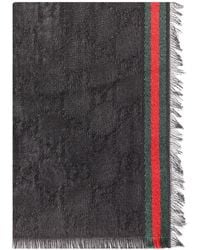 Gucci - Silk And Cotton Stole With Gg Pattern - Lyst