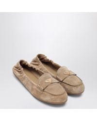 Prada - Suede Moccasin With Logo Triangle - Lyst
