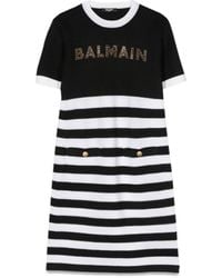 Balmain - Mini Logo Knit Dress With Stripes - Lyst