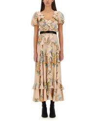 McQueen - Floral Print Ruched Silk Dress - Lyst