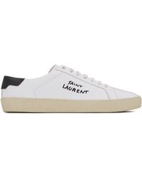 Saint Laurent - Embroidered Sneakers In Canvas And Smooth Leather - Lyst