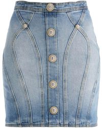 Balmain - "Mini Skirt With Double Chain Lion Button Details - Lyst
