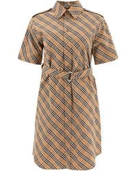 Burberry - Short-Sleeve Mini Check Dress With Belt - Lyst
