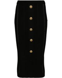 Balmain - High Waist Five Button See Through Knit Midi Skirt - Lyst