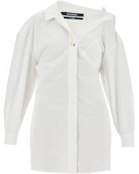 Jacquemus - Asymmetric Cotton Poplin Mini Dress - Lyst