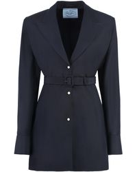 Prada - Wool And Mohair Blazer With Adjustable Belt - Lyst