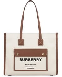 Burberry - Freya Small Cotton Canvas Tote With Leather Accents And Magnetic Closure - Lyst