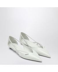 Prada - Pointed Toe Cut-Out Leather Ballerina - Lyst