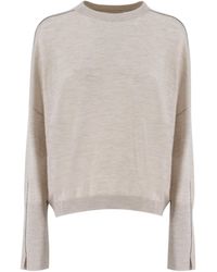 Brunello Cucinelli - Cashmere And Silk Knit Sweater With Embroidered Sleeve - Lyst