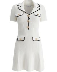 Self-Portrait - Short Ribbed Knit Dress With Front Buttons & Pockets - Lyst