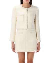Self-Portrait - Cropped Pearl Trim Bouclé Jacket - Lyst