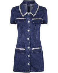 Self-Portrait - Chic Denim Collared Mini Dress For - Lyst