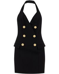 Balmain - Elegant Chain-Buttoned Halter Mini Dress - Lyst