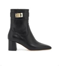 Ferragamo - Sleek Leather Ankle Boots With Iconic Golden Buckle For - Lyst