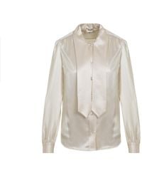 Saint Laurent - Elegant Silk Blouse With Lavallière Collar - Lyst
