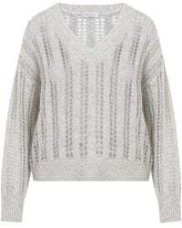 Brunello Cucinelli - 3D Ribbed And Shiny Net Sweater - Lyst