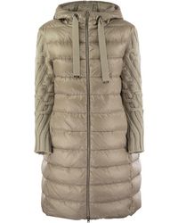 Herno - Elegant Long Down Jacket With Wool-Textured Sleeves - Lyst
