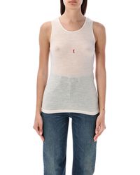 Saint Laurent - Logo-Embroidered Ribbed Wool Tank - Lyst