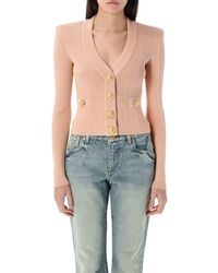 Balmain - V-Neck Buttons Knit Cardigan With Shoulder Pads - Lyst