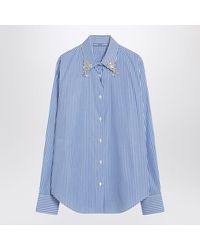 Prada - Light Poplin Shirt With Rhinestones - Lyst