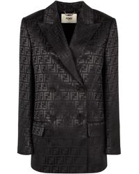【送関込】FENDI☆satin crepe ff blazer Fendi Ff Silk Double-breasted Blazer in Black | Lyst