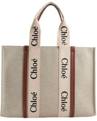 Chloé - Large Woody Linen Tote Bag - Lyst
