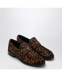Prada - Leopard Print Pony-Effect Leather Moccasins For - Lyst