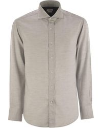 Brunello Cucinelli - Slim Fit Stretch Cotton Flannel Chevron Shirt With French Collar - Lyst