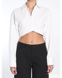 Alexander Wang - Cropped Cotton Shirt With Elastic Logo Hem - Lyst