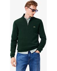 Lacoste - Zip-Up High-Neck Cotton Sweater - Lyst
